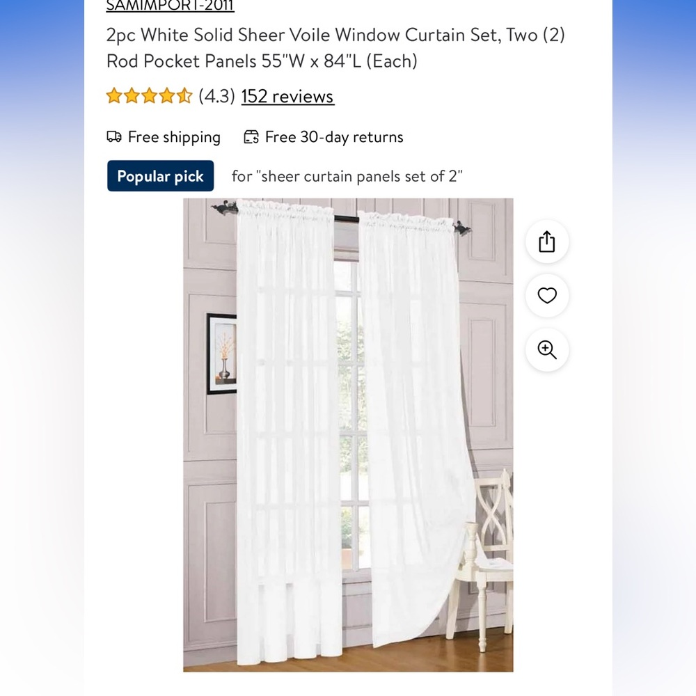 White sheer 6 panel curtains